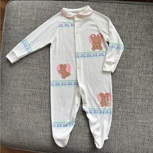 ✨ Vintage 1980s White Baby Footie Pajamas| Size 12-18 Months | Teddy Bears ✨